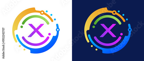 Modern letter “X” logo with circular abstract elements and colorful gradient design,