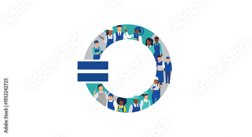 Illustration of diverse people forming a circle for Zero Discrimination Day with blue accents on a white background