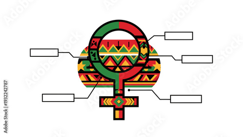 Female Symbol with African Patterns and Blank Copy Spaces for Text - Vector Illustration for Diversity and Empowerment Concepts