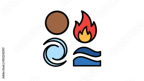 Four Elements Icons Vector Illustration - Earth, Fire, Water, Air Symbols for Conceptual Design and Branding