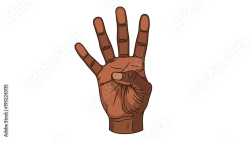Hand Showing Four Fingers Gesture Vector Illustration, Counting or Signaling Concept, Isolated on White Background