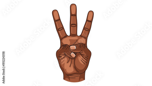 Hand Showing Three Fingers Up Vector Illustration, Simple Graphic Design, Number Symbolism for Counting or Information