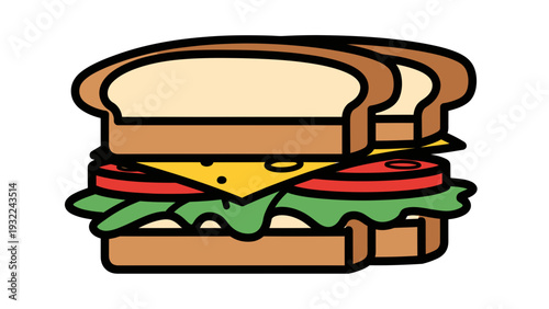 Classic Club Sandwich Vector Illustration, Simple Flat Design Graphic for Food Menus and Online Ordering Platforms