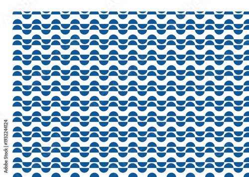 Seamless Blue and White Geometric Wave Pattern with Repeating Half-Circle Motifs