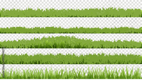 Green grass borders and patches isolated on transparent background