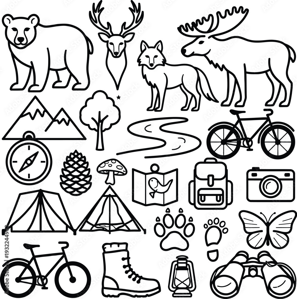 Obraz premium Set of 20 outdoor adventure icons vector
