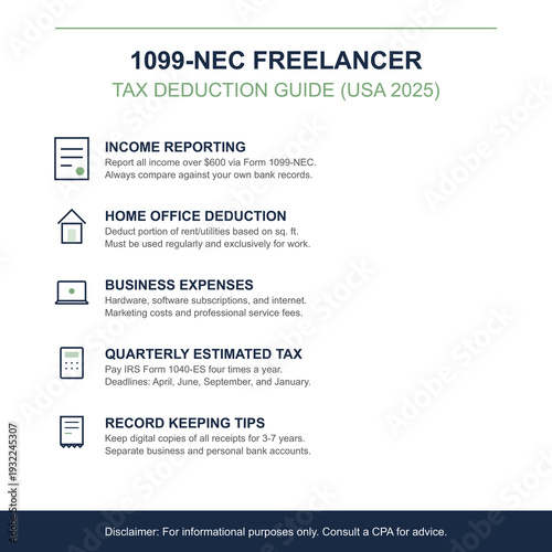 Freelancer tax deduction guide infographic with icons
