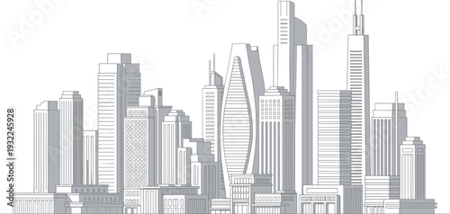 Aerial view of a cityscape with modern skyscrapers and buildings in a metropolitan area