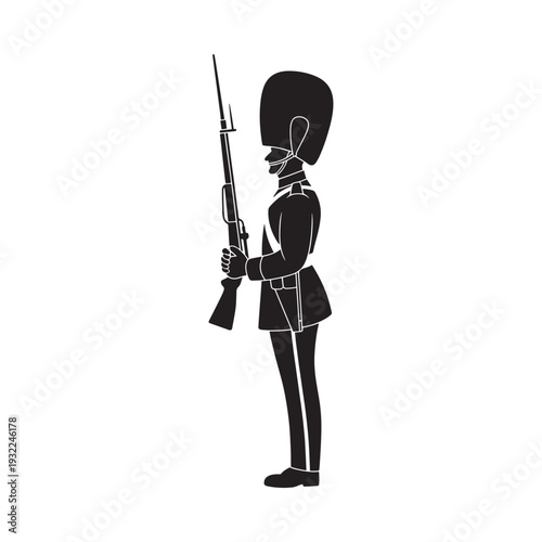 Foto Silhouette of a british guardsman standing at attention with a rifle