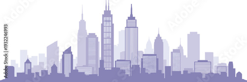 Cityscape illustration featuring skyscrapers, buildings, urban landscape from a distant viewpoint