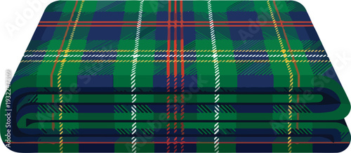 Vibrant green and blue tartan plaid folded fabric texture