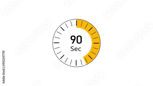 90 second countdown timer animation. timer 90 sec countdown icon. motion graphic arrow Clock 90 second icon, Clock timer number on white background.