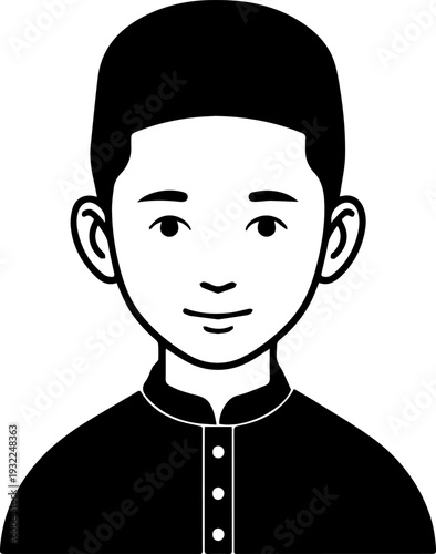 Smiling boy wearing traditional Muslim clothing and kufi cap
