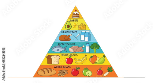 Illustrated Food Pyramid Showing Balanced Diet Categories