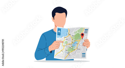 Man Holding a Detailed City Map with Red Location Pin
