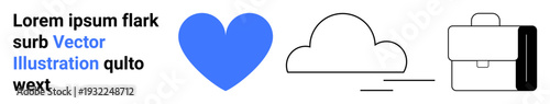 Relationships, networking, career growth, cloud computing, professional life, digital . Blue heart, cloud with motion lines briefcase icon. Relationships and networking concepts illustrated
