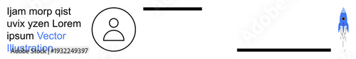 Technology services, innovation ideas, user interface, profile creation, digital growth, futuristic vision. A user icon and a blue rocket. Technology services and innovation ideas concept