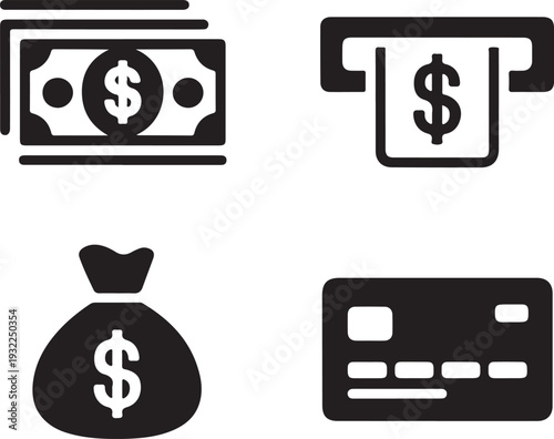 Black of money bag dollar bill credit card and wallet white finance business