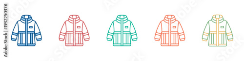 Firefighter Jacket Icon Set Multiple Style Collection