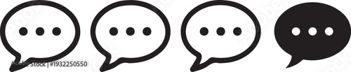 Four black and white speech bubbles with three dots chat conversation symbols