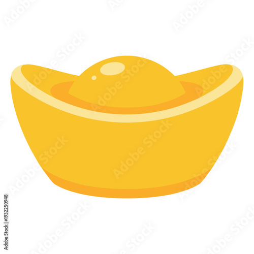 A simple cartoon illustration of a traditional Chinese gold ingot, known as a sycee, symbolizing wealth, prosperity, and good fortune.