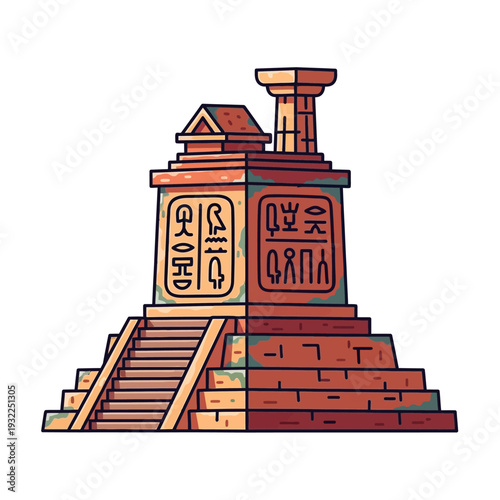 Ancient Egyptian Pyramid Monument with Hieroglyphs and Stairs