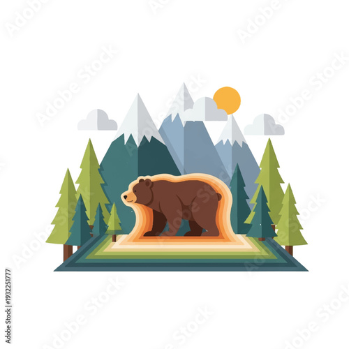 Brown Bear Standing in Forest Clearing.