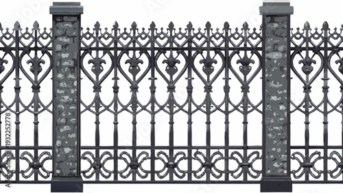 Ornate wrought iron gate with fleur de lis and repeating arch design