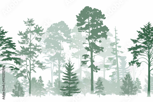 Stylized forest landscape with varying shades of green trees