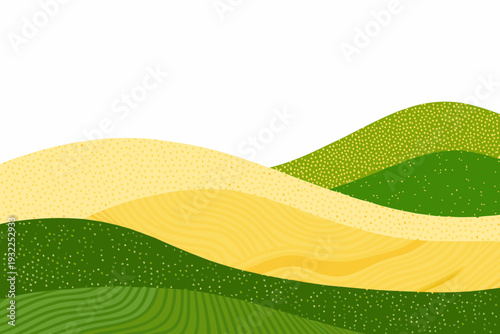 Abstract rolling hills landscape in shades of green and yellow