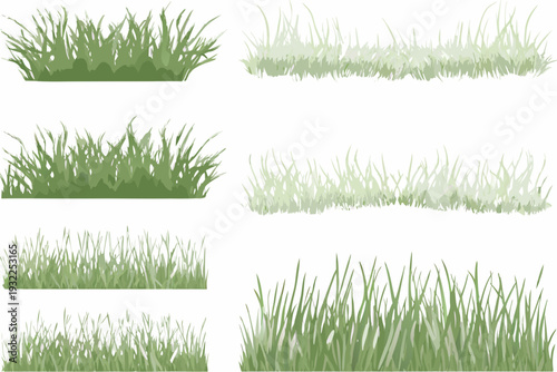 Various patches of green grass displayed against a white background