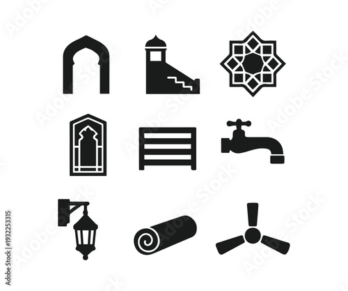 Schilderij op canvas Minimalist Black Islamic Icons Set For Mosque And Prayer Rituals