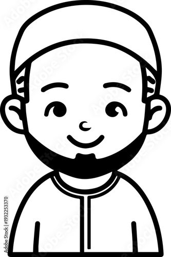 Smiling boy wearing traditional Muslim clothing and kufi cap