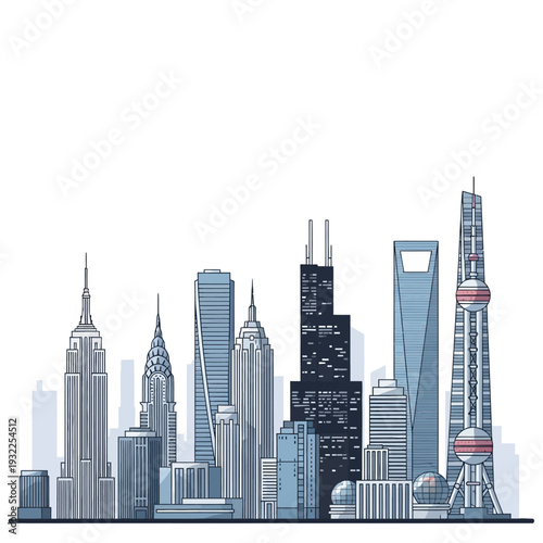 Modern City Skyline Silhouette Vector Illustration - Iconic Buildings and Architecture
