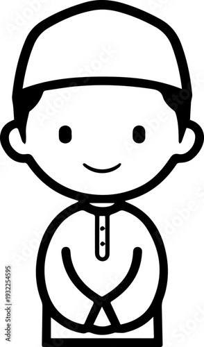 Smiling boy wearing traditional Muslim clothing and kufi cap