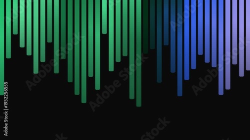 Vertical green and blue bars descend against a solid black background.
