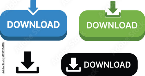 Blue green and black download buttons with white text and arrows download blue button green button