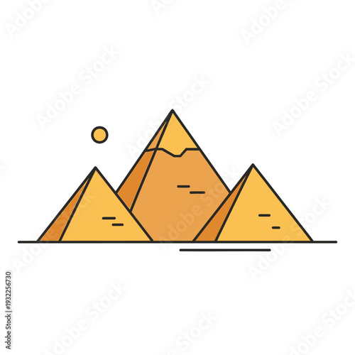 Stylized Egyptian Pyramids and Sun Vector Illustration