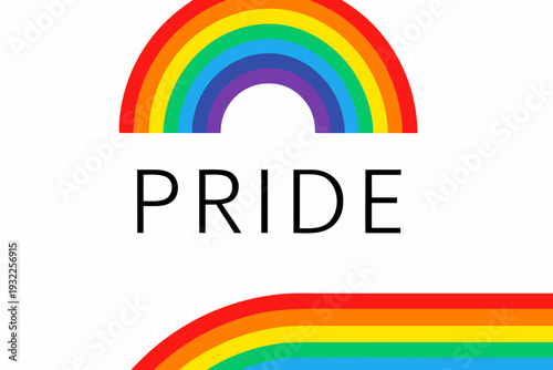 Colorful rainbow arc with the word pride boldly displayed below it