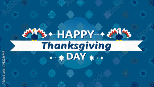 Festive thanksgiving day greeting with turkeys and decorative elements