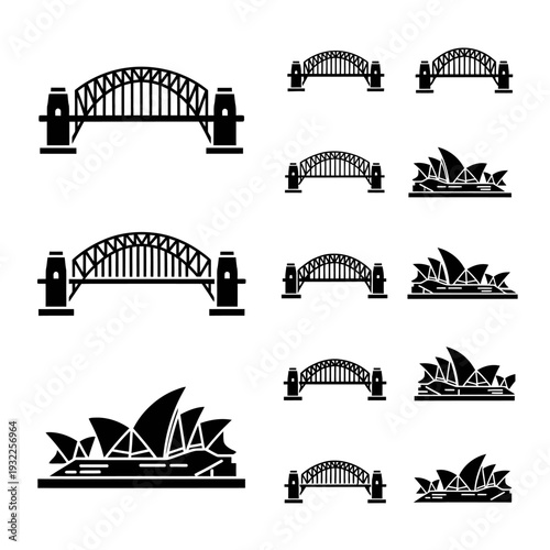 Sydney Landmarks Silhouette: Opera House and Harbour Bridge Icons