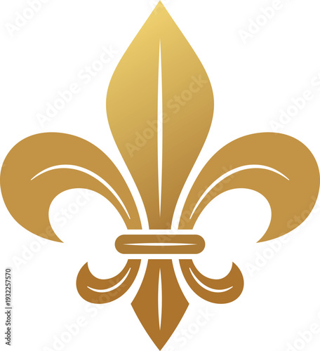 Golden gradient fleur de lis symbol on white background emblem
