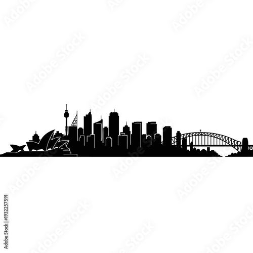 Sydney Skyline Silhouette - Opera House & Harbour Bridge