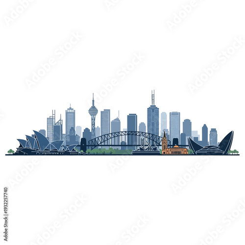 Sydney Skyline Silhouette with Opera House and Harbour Bridge - Australia