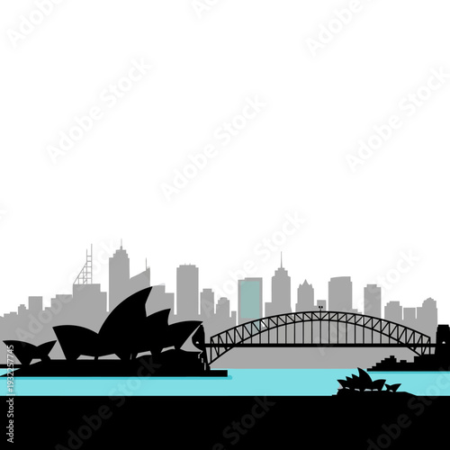Sydney Skyline Silhouette with Opera House and Harbour Bridge, Australia