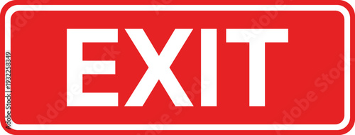 Red rectangular exit sign with white text and border symbol