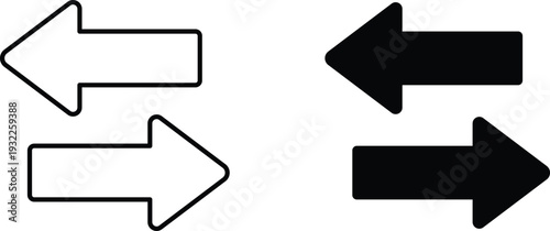 Two pairs of opposing arrows one outlined white one solid black left arrow right arrow