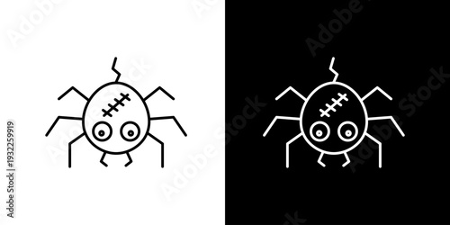 Charming line art spider icon with stitched details, offering a playful yet slightly spooky vector graphic for various design projects and digital interfaces