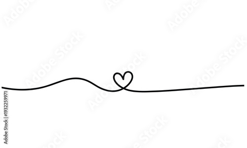 Simple line art heart symbol with elegant continuous line design on white background, representing love, care, and tenderness, perfect for various creative projects requiring a minimalist touch.