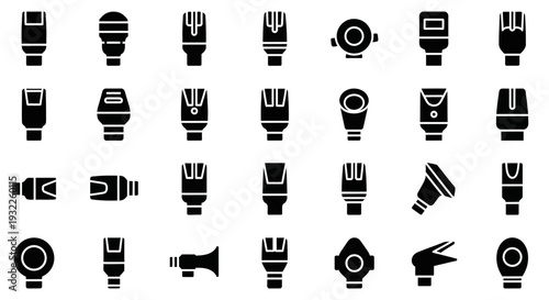 Collection of Various Black Silhouette Icons Representing Different Objects and Tools